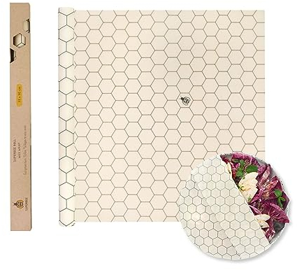SUPERBEE Bienenwachstuchrolle für Lebensmittel, Große Bienenwachstücher, Wiederverwendbare Bienenwachstücher zum Einwickeln, Wachstücher für Lebensmittel, Käsepapier für Käse & Brot, 90x33cm