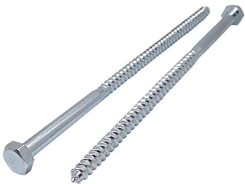 Marcopol (2 Stück) DIN 571 Verzinkter Stahl Sechskant Holzschrauben M12 x 300 mm, Sechskantschraube, Schlüsselbolzen, Sechskant, Schienenschrauben (2, mm), silber