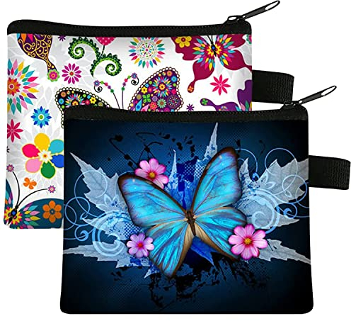 MEISO 2 Stück Täschchen mit Reißverschluss, Segeltuch für Frauen und Mädchen Kosmetiktasche Münzbeutel Mini Kosmetikbeutel Klein Schminktasche Münztaschen Segeltuch Kosmetiktasche