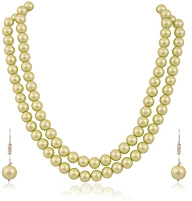 Ratnavali Jewels Collana a doppio filo con perle coltivate da 10 mm, lunghezza 40 cm, con orecchini a gancio, Perla, Perla
