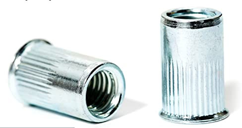 M4 x 10mm Reduced Countersunk Head Open End Blind Rivet Nuts Cylindrical Grooved Shank Metric AN320 Zinc Plated Steel Threaded Insert Nutsert Rivnuts (Pack of 20)