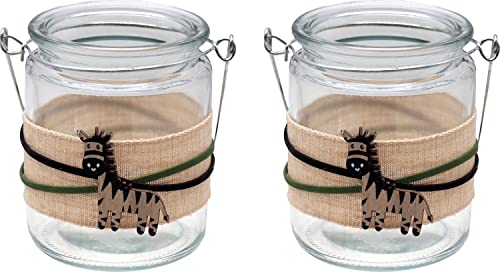 ZauberDeko Windlicht Glas Afrika Zebra Mottoparty Safari Kindergeburtstag Tischdeko 2 Stück