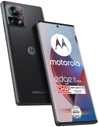 Motorola Mobility Moto Edge30 Ultra Smartphone (display FHD+ da 6,7, fotocamera da 200 MP, fotocamera da 12/256 GB, 4610 mAh, Android 12), colore nero interstellare, con cover protettiva e adattatore