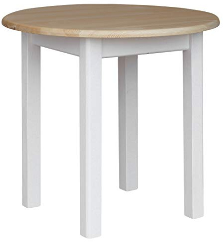 k koma Runder Kiefer Tisch Esstisch Holz Küchentisch massiv weiß Honig Landhausstil Kiefer Lackiert (80 cm)