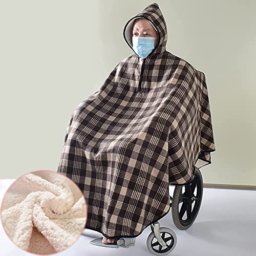 MOUSKE Cape de fauteuil roulant en polaire pour adulte avec capuche, vêtement pour fauteuil roulant, poncho d'hiver pour femme et homme, couverture chaude pour fauteuil roulant