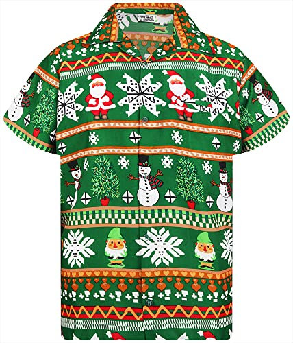 King Kameha Funky-Hawaii-Hemd, Weihnachten, Herren, Kurzarm, Christmas-Rows, Grün, 5XL
