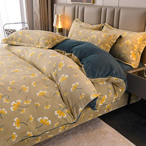 MAHPKYZ Kuschelige BettwäSche,Samt Bettbezug Queen King Bett Winter Warm Magic Fleece Grau Blau BettwäSche Set Tagesdecke Stripe Coral Fleece Twin Quilt Covers,Geschenkset,Y,220 * 240cm(4pcs)