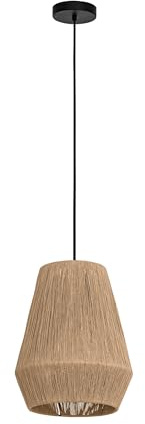 Eglo Pendant Lighting Alderney, Ceiling Light Fitting | textile hanging lamp for dining and living room made of natural hemp and black metal, E27 socket