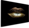 Muralo - Leinwandbild Goldene Lippen Aufhängefertig - Wandbild Kunstdruck für Wohnzimmer Schlafzimmer Büro Wanddeko Modern Vintage Glamour Loft Stil 70 cm x 50 cm