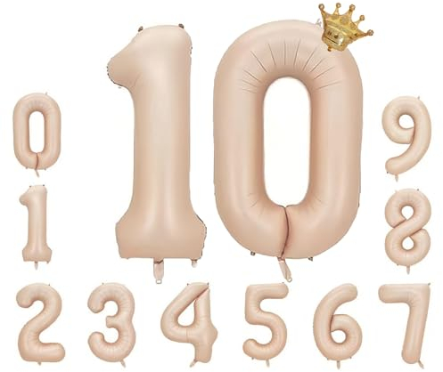 Foil Luftballon 10 Helium Folienballon Zahlen Ballon XXL Folien Beige Ballon 10 Geburtstag 100cm/40inch