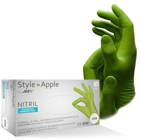 Nitrilhandschuhe, apfelgrün, 100 Stück/Box, Größe XS, puderfrei, Style Apple by Med-Comfort: Nitril Einmalhandschuhe, Einweghandschuhe in den Größen XS, S, M, L, XL