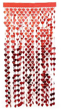little Birthday | schimmernd glitzernder Lametta Vorhang | Hinkucker Geburtstag | Geburtstagsdeko | Mottoparty | Party Deko | Fotowand | Silvester | Fasching | 1x Vorhang rotes Herz, 1x2 m
