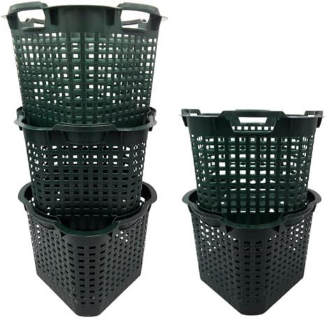 Gartenkorb 25 Liter 5er Set Erntekorb Grün Universalkorb Kunststoff Robust | BURI Kartoffelkorb lebensmittelecht und drehstapelbar als Obst-, Wäsche- und Vorratskorb für Haushalt und Garten