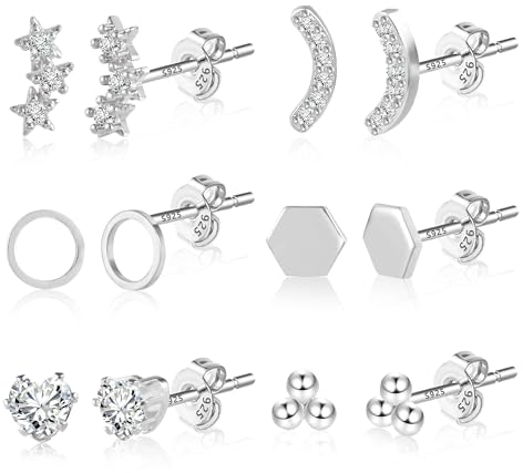 Ohrstecker Kleine Silber 925 Ohrringe Set Damen, 6 Paar Kleine Ohrstecker für Damen Hypoallergen Zirkonia Piercing Punkt Ohrringe Silber Set Damen Mädchen für mehrere Piercings
