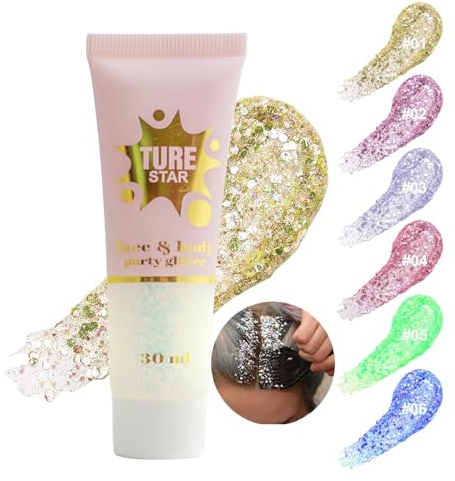 Glitter Gel,Glitter Makeup,Glitzer Gesicht,Long-Lasting Glitter Liquid Lidschatten Body Lotion,für Gesicht Haare Lippen Nägel Make Up Kosmetik Festival Party