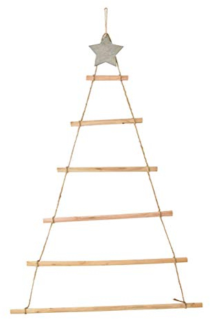 SyangKaitian Holzleiter-Baum mit Stern, Wandbehang, Zweigbaum, Weihnachtsdekoration, Holz-Hängeornamente, Holz-Hängeornamente mit Stern und Seil-Dekoration für Wand-Weihnachtsbaumholz