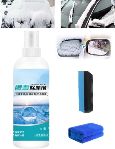 Agente antigelo e antigelo per vetri auto, spray antigelo per parabrezza, spray per sbrinamento e sbrinamento, spray per sciogliere rapidamente il ghiaccio e rimuovere neve ghiaccio e gelo (1 pezzo)