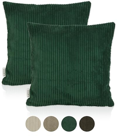 Lycce 2er Set Kissenbezüge, Kissenhüllen Cordstoff (50 x 50 cm), dekorative Zierkissen & -hüllen, Cord Kissen für Dein Zuhause (grün)