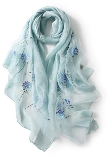 Sawekin Damen Schal Stola Halstuch Sommerschals Farbverlauf Für Abendkleid Hochzeit Seidenschal/Baumwolle Schal 195 * 88cm (V-Blau)