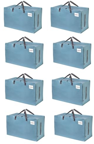 VENO 8 Pack Heavy-Duty Oversize Large Storage Bag with Zips for Moving, Clothes Storage, Laundry Bag, Packing, House Solutions, Sustainable, Water-Resistant (Light Blue, 8 Pack)