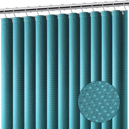 Clara Clark Rideau de Douche gaufré Bleu Sarcelle – Rideau de Salle de Bain résistant à l'eau – 180 x 180 cm – Non doublé – Œillets sur Le Dessus