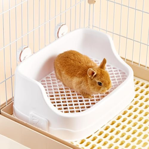 Bac Litiere Lapin, Moyen Litière Toilette Petits Animaux pour Cages Détachable Entraîneur de Pot Grille Corbeille à Litière d'angle pour Lapin Cochon d'Inde Hamster Chinchilla (Blanc)