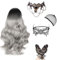 Perücke Halloween Grau Damen, Ombre Grau Lang Wellte Lockig, Hexenperücke, Gotisch Halskette, Spitze Maske Lace Handschuhe, Gut für Halloween, Karneval,Fasching,Mottoparty
