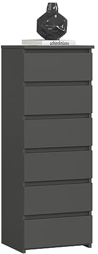 Kommode mit 6 Schubladen Kommode Schlafzimmer Flur Wohnzimmer Organizer Kommode mit Schubladen 40 cm breit 109 cm hoch | graphit Holz Highboard Sideboard Mehrzweckschrank Schrank schmal