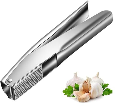 ZMREN Knoblauchpresse, Knoblauchschneider aus 304 Edelstahl Garlic Press, Knoblauchpressen Knoblauch Crusher, Erweiterter und verbreiterter Griff für mühelosen und komfortablen Gebrauch