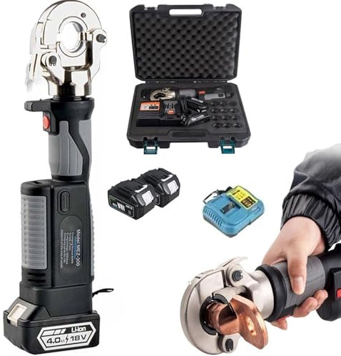 XDLYWUZIQ Elektrisches Hydraulisches Crimpwerkzeug, Wiederaufladbare Hydraulische Crimpzange Mit 12 Paar Pressbacken 16-300 Mm², Batteriebetriebene Crimpzange, Elektrischer Crimper Mit Drucksensor