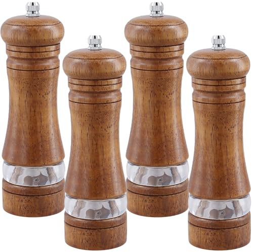 HONYUET 4PCS Wooden Salt and Pepper Grinder Set, 6 Inch Manual Wood Spice Mills Shakers with Adjustable Coarseness