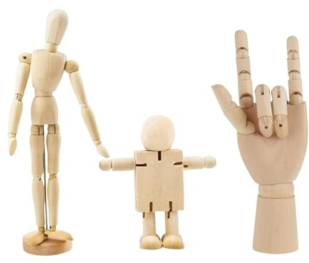 Rcbzzp 3 Stück Gliederpuppe aus Holz, Mannequins Gliederpuppe, Holzpuppe zum Zeichnen, Holzpuppe Menschlicher, Modellhand aus Holz Gliederpuppe, für Skizze Dekoration, Handwerk Tischdeko