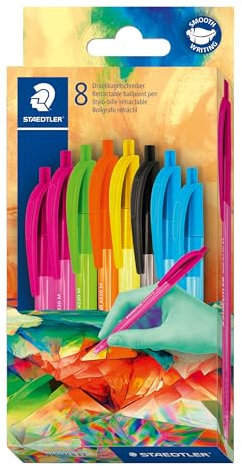 Staedtler ball 4230 M dreikantiger Kugelschreiber, Linienbreite M ca. 1,00 mm, für entspanntes Schreiben, Kartonetui mit 8 Kugelschreiber, sortiert, Edition Multiverse, 4230C8E2-2