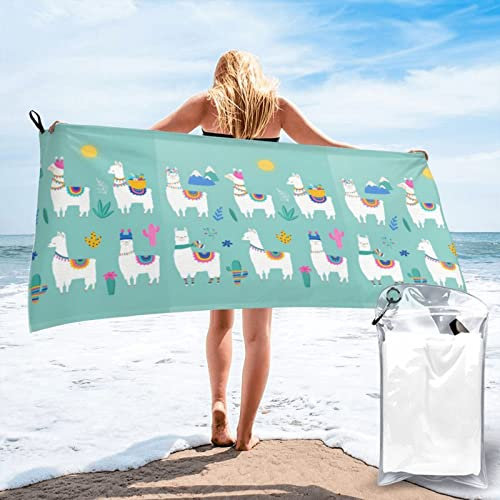 ANABPRMA Alpaka-Llama-Mikrofaser-Handtuch, schnell trocknend, sandfrei, Strandtuch mit Tragetasche, für Reisen, Schwimmen, Camping