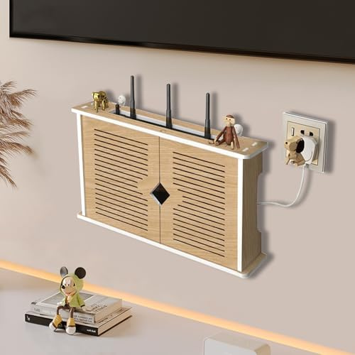 Router Schrank, Router Kasten, Wand Montiertes Schwimmendes WLAN Router Regal für Wohnzimmer Schlafzimmer Wohnung, Wanddekoration Box für WLAN-Router/TV-Decoder(A)