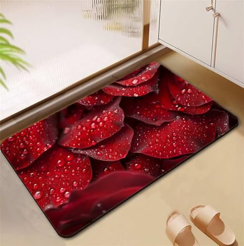 Badezimmerteppich Red Badematte Rutschfester 140x200cm, Super Absorbierender Badteppich rutschfest Waschbar Duschvorleger Schnelltrocknend Badvorleger Badematte Dünne Stone Bath Mat Mats D4-635
