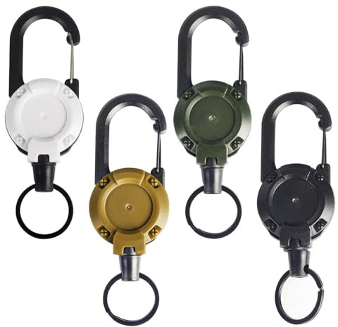 LINTRA 4 Pezzi Porta Chiavi, 4 Colori Porta Badge Retrattile, Portachiavi Retrattile con Fune in Acciaio da 64 cm, Adatto per Carte D'identità, Chiavi Magnetiche