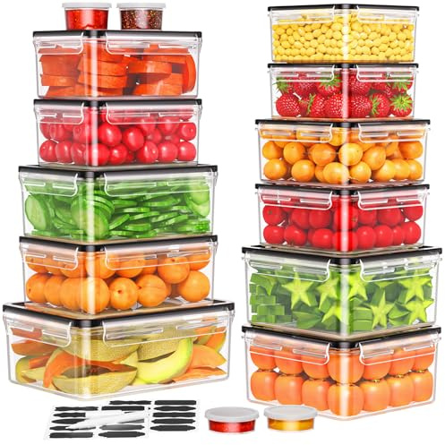 Abree 30PCS Food Storage Containers(15 Tubs + 15 Lids) Plastic Food Containers with Lids, Meal Prep Container Reusable with Labels & Pen, Airtight Leak-Proof, BPA Free