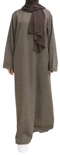 Damen Langarm Abaya ohne Hijab mit Gürtel Basic Islamisches Eid Kleid Party Robe, dunkelbraun, XL