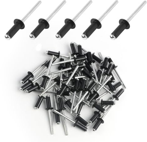 50 Pezzi Rivetti Ciechi in Alluminio con Grande Flangia, Rivetto cieco in alluminio, Rivetti Ciechi in Lega di Alluminio, per Costruzioni, Automobili, Nautica e Mobili (Noir, 4.8mm x 12mm)