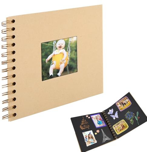 Fotoalbum Klein zum Selbstgestalten, 17 x 17 cm Scrapbook 40 Seiten Fotobuch, Leeres Ringbuch zum einkleben, DIY Spiralalbum für Geburtstag Freund, Jahrestag, Hochzeit Memory Photo Book (Braun)