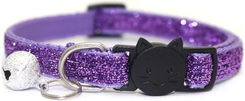 Katzenhalsband mit Glöckchen, glitzernd, verstellbar, für kleine und mittelgroße Hunde, Violett
