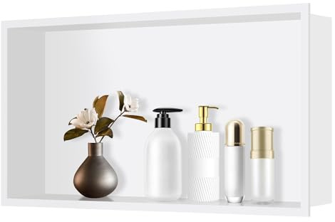 FTL Stainless Steel Shower Niche White,610 x 305 x 95mm Shower Niche Wall Insert,Bathroom Wall Niche,Embedded Niche No Tile Needed,Single Shower Storage Niche for Bathroom