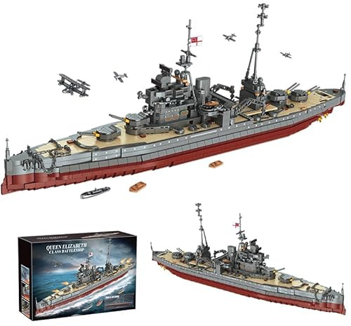 Schlachtschiff HMS Elizabeth Bausteine Bausatz, 2277 Teile Military WWII Militär Kriegsschiff Marine-Schlachtschiff Modell, MOC Klemmbausteine Militär Modellbausatz, Geschenkbauset für Erwachsene