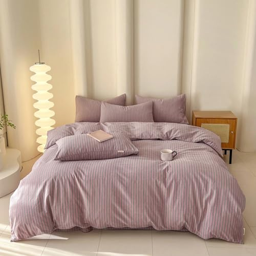 VENIES Housse de Couette Coton 220 x 240 cm | Parure de Lit 2 Personnes en Coton Douce et Douillette avec Fermeture Éclair Violet