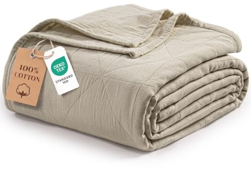 Exclusivo Mezcla Musselin Decke, 100% Baumwolle Tagesdecke für Sommer | 130x170 cm, 4-Lagige Baumwolldecke Gazedecke, Weiche und Atmungsaktive Sommerdecke, Bettüberwurf, Sofadecke, Khaki