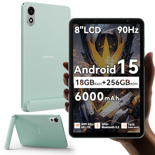 Blackview ZENO 1 8 pollici Tablet Android 15 90Hz 800x1280 - Ultra leggero&compatto Gaming, T615 8 core AI Chip, 18GB RAM+256GB ROM(2TB TF)/4G LTE+WiFi5G/Face ID/6000mAh/8MP+8MP/Widevine L1/BT5.2/GMS
