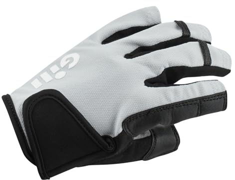 Gill Womens Short Finger Championship Sailing Gloves - 50+ UPF Sun Protection, Water Repellent & Flexible Dura-Grip Palm (Light Grey, XS)