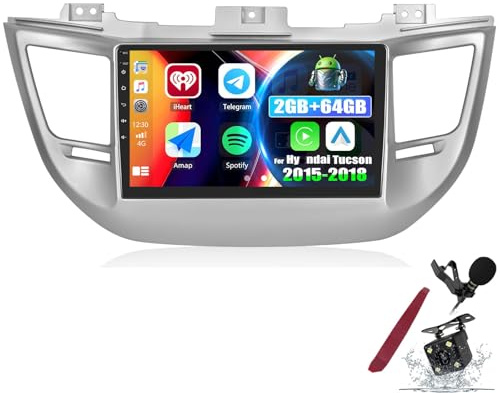 PLKEQS Radio para Coche 2G 64G Android 15 para H-yundai Tucson 3 2015-2018 con CarPlay y Android Auto, Pantalla táctil 9 2.5D, Radio para Coche con Bluetooth GPS WiFi FM/RDS EQ USB cámara,Y2