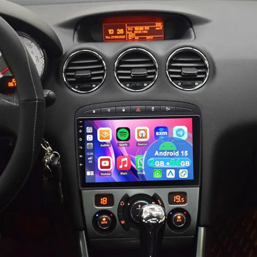 2+64G 2 DIN Android 15 Auto Radio Coche con CarPlay y Android Auto para Peugeot 308 2007-2015, Pantalla táctil de 9 Pulgadas Autoradio Estéreo Reproductor con GPS Navegación Dab+ SWC Mirror Link WiFi